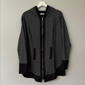 Gray and Black Hooded Zip-Up Jacket